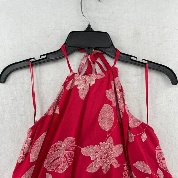 Roxy Tank Top Women's Sz 3 Red Tiered Tropical Print Halter Tie Back Backless - Picture 8 of 11